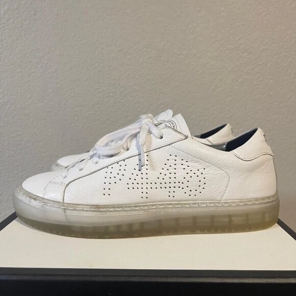 P448 John White Leather Low Top Casual Sneaker Women's 39 EU/9 US Made In Italy - Picture 4 of 11